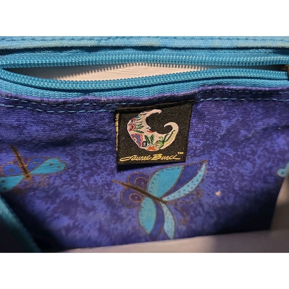 Laurel Burch Blue Indigo Cats Painted Canvas Bag  Double Handle Purse Tote - Picture 5 of 7
